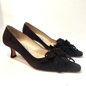 Emma Hope Vintage Brown Leather Floral Appliqué Pointy Toe Vintage Pumps Size 39